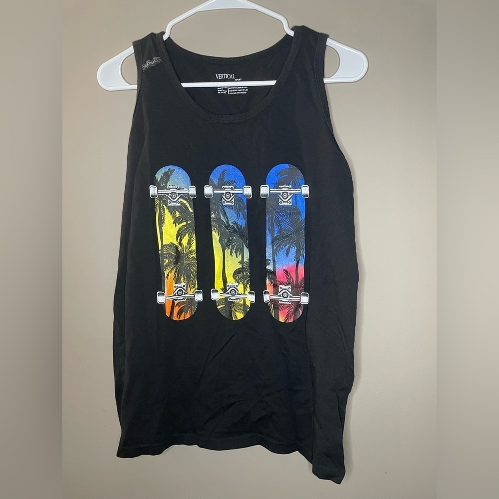 Vertical Sport Black Tank Top with Skateboard Graphic Men’s Size M